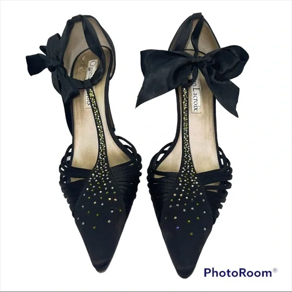 VTG RARE Christian Lacroix Black Bow Tie Heel Size 38 - Picture 2 of 4